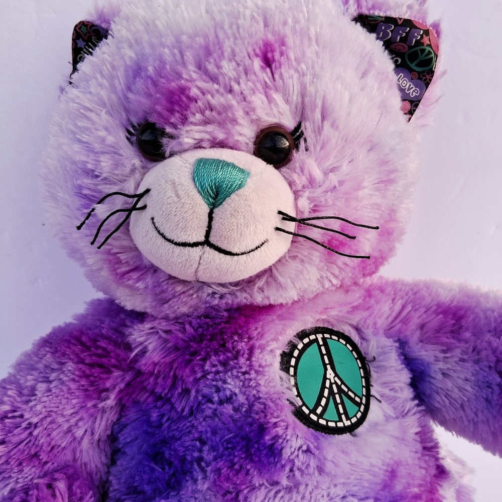 Build A Bear Purple Tie Dye Peace Sign Kitty Cat Plush 17" BFF Friends Forever - Picture 3 of 12